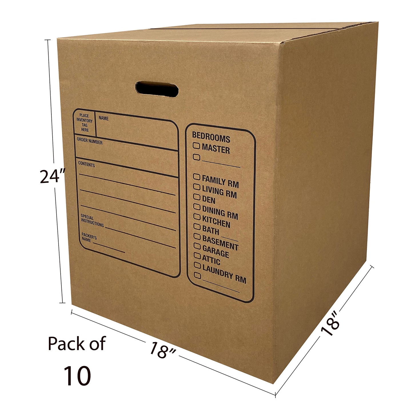 Uboxes Moving Boxes with Handles, 10 Premium Large, 18 x 18 x 24, Brown, BOXINDSLAR10