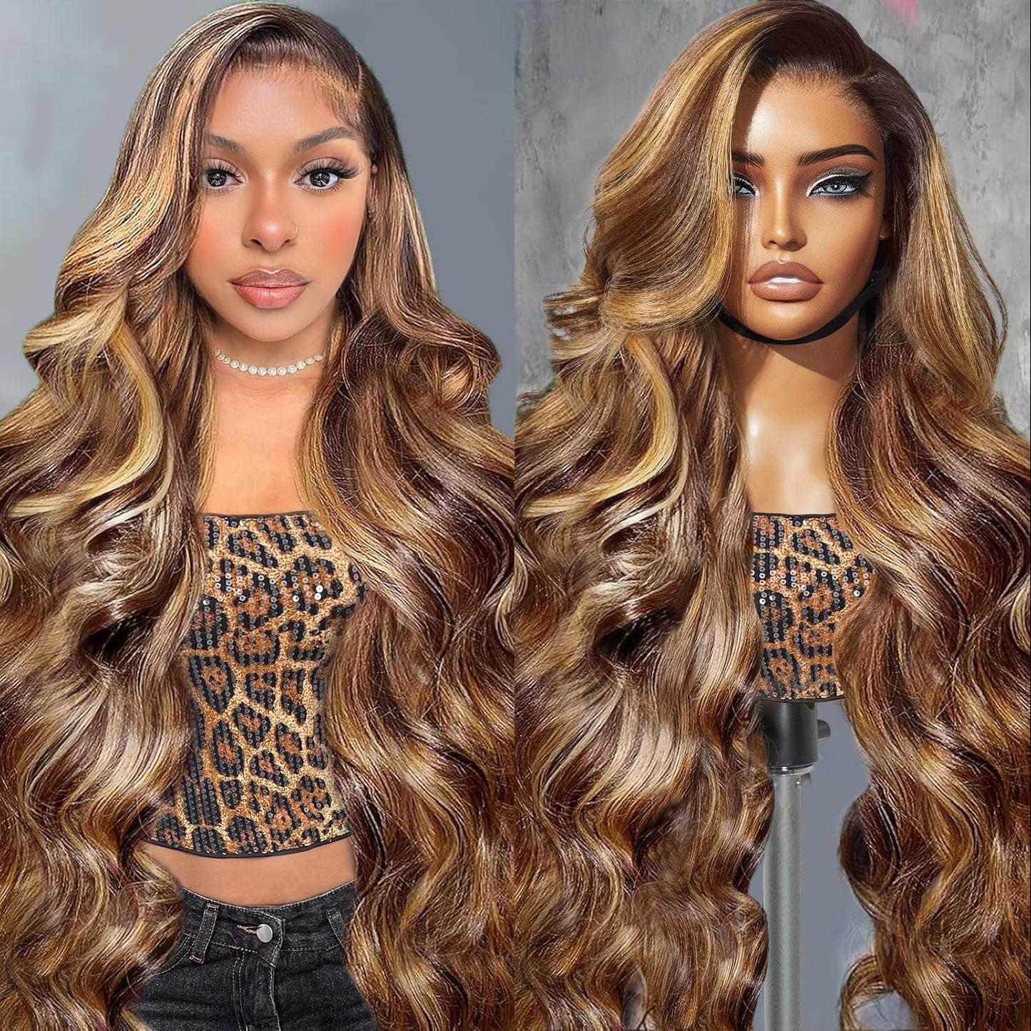 Hepnok 30 Inch Highlight Ombre Lace Front Wig Human Hair Honey Blonde Body Wave 13x6 HD Lace Front Wigs Human Hair Pre Plucked 2