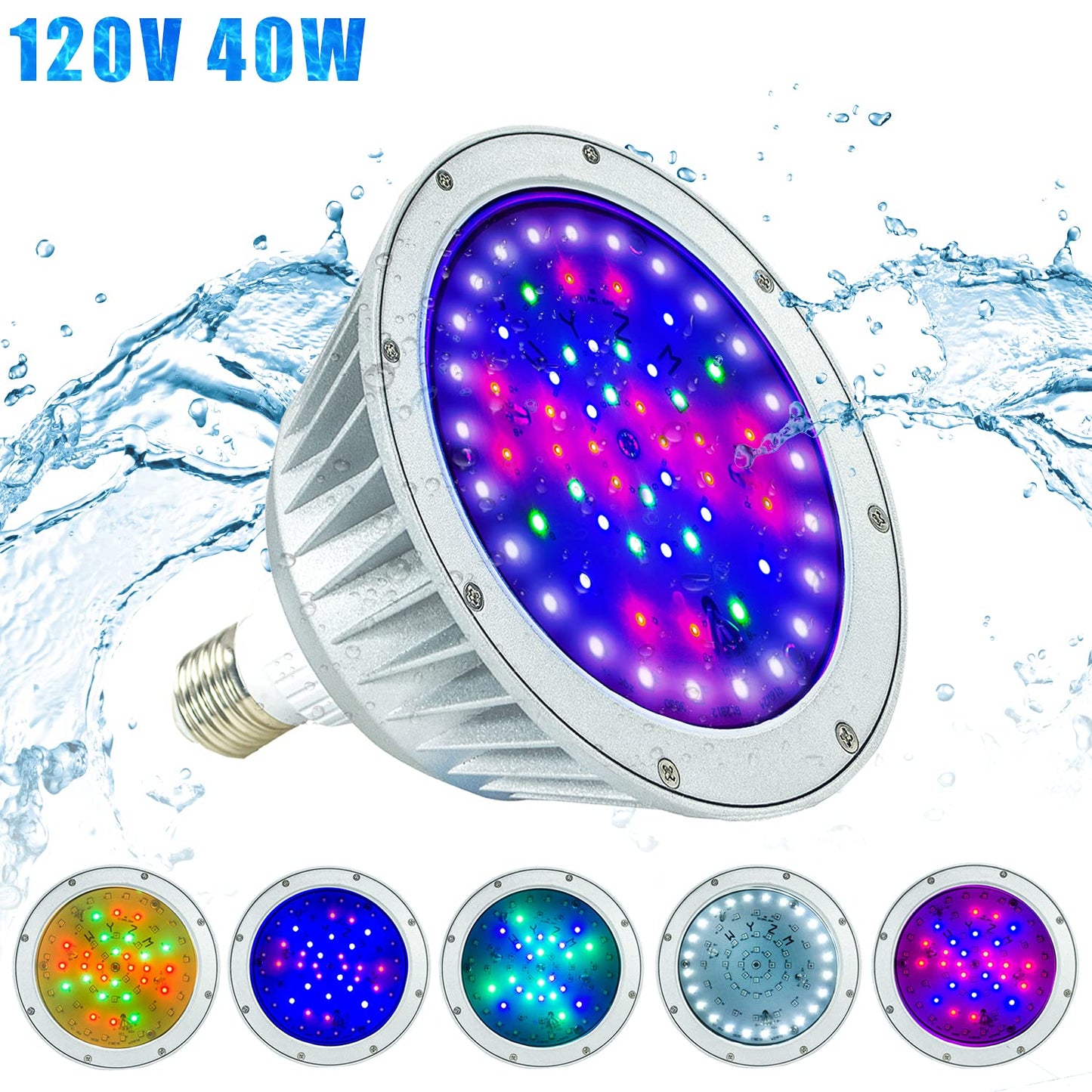 WYZM Waterproof 120V 40W RGBW LED Pool Light Bulb for Pentair/Hayward, 1 Count, Red