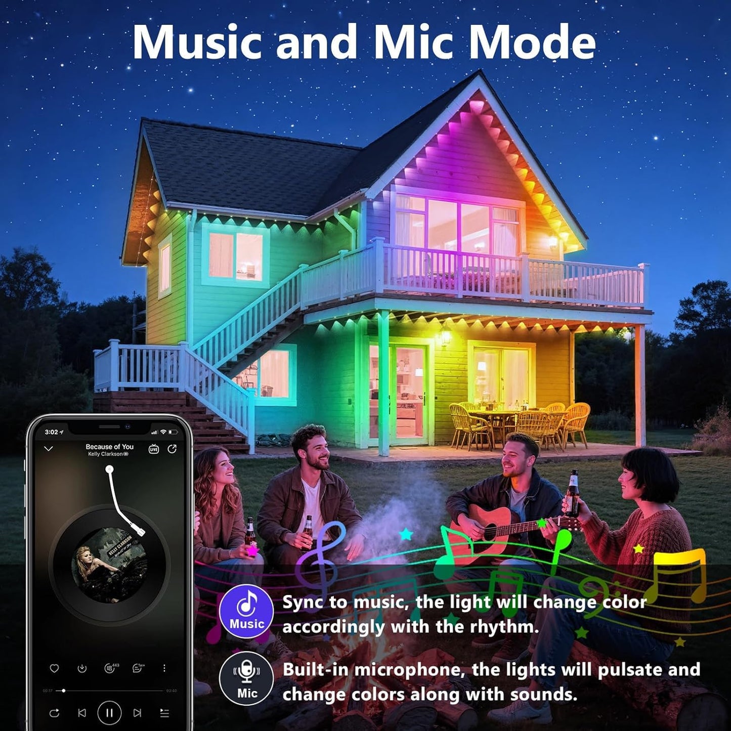 Letianpai 150Ft Permanent Outdoor Lights Rgb Eaves Lights With App Control Remote Diy Scene Modes Ip67 Waterproof Outdoors Under Eave Lighting Outdoor Light For Garden Decor