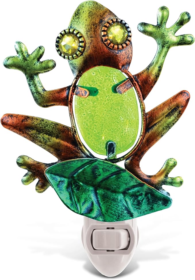Puzzled Frog Night Light Lamp - Plug in Night Light with On Off Switch, Energy-Efficient Animal Lamp for Stairways, Bedrooms, Bathrooms, Nursery Rooms, Cute Little Green Frog Decor