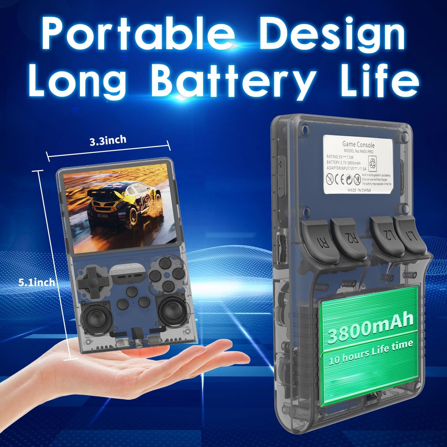 Hedlaoy R40S Pro Handheld Game Console,30000 HD Games Mini Retro Gaming Console,3.5-Inch IPS Screen,Built in 45 Emulators,256GB SD Card,3800mAh Battery