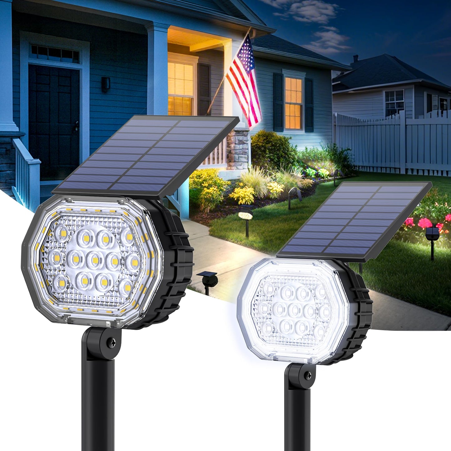 Solar Spot Lights Outdoor Waterproof Ip65  3 Modes Solar Lights Outdoor 35 Led Landscape Lighting  Spot Uplights For Garden Patio Yard Walkway Driveway House Backyard  2 Pack Cool White(6000K)