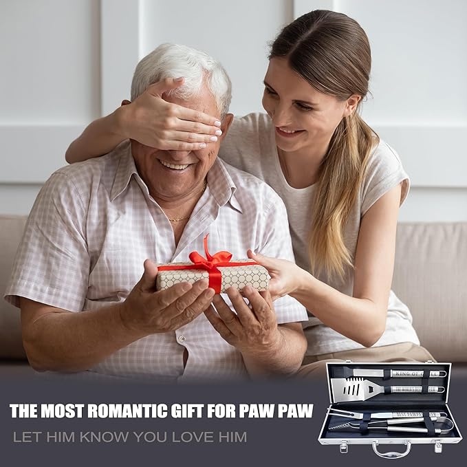 Paw Paw Gifts, Christmas Pawpaw Gifts for Grandpa from Grandkids Heavy Duty Grilling Accessories Kit for Backyard BBQ, Thick Stainless Steel Grill Utensils with Non-Slip Handle Tool for Man