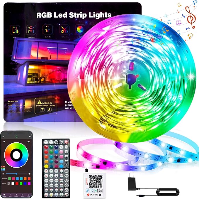 Ledagic Led Lights for Bedroom 50FT 450Leds Color Changing RGB Led Strip Lights Music Sync, Dimmable Led Light Strip with ...