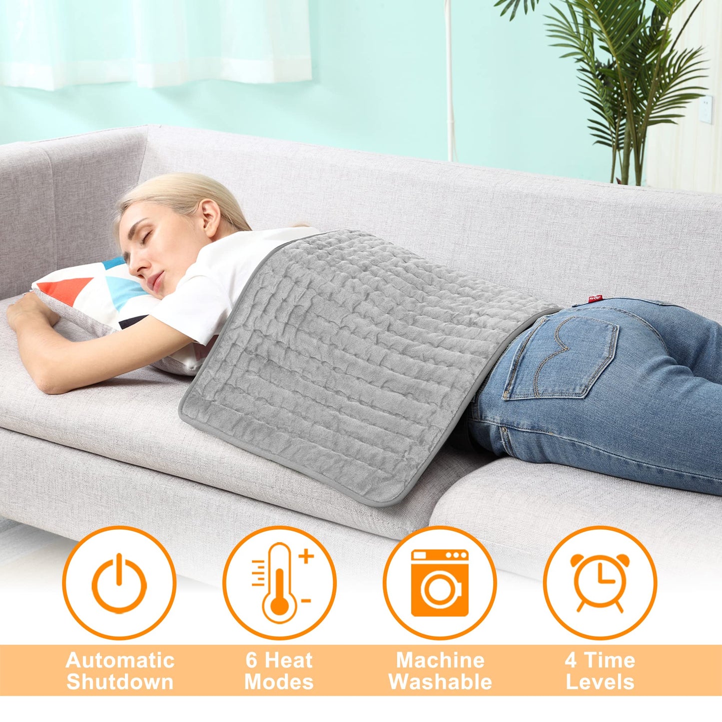 Electric Heating pad for Back Neck Shoulder Knee Arms Legs- Electric Heat Pads with 6 Heat Settings & Auto Shut Off &Dry/Moist Heat Heating Pad for Birthday Mother Father Gril Men Women