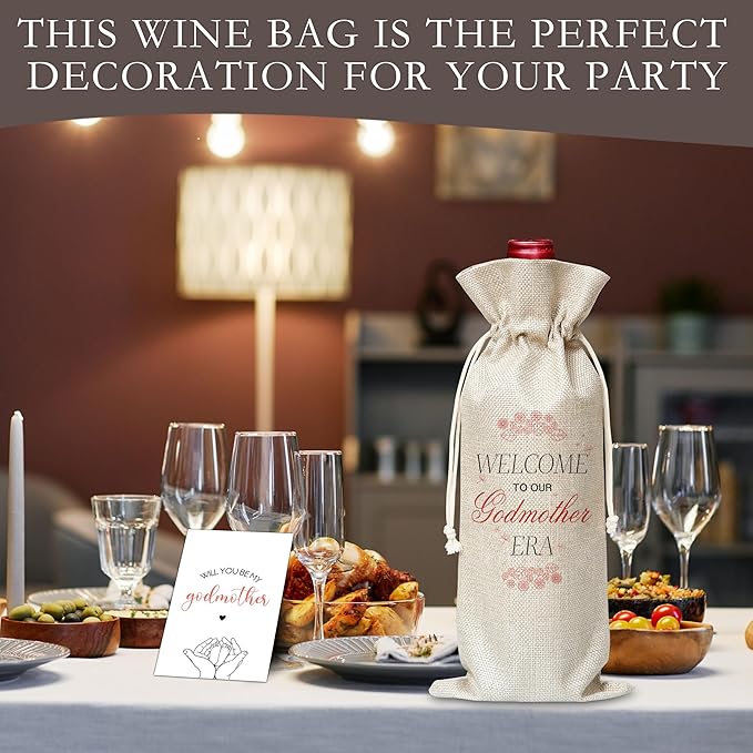 Godmother Gifts Wine Bag & Card, Godmother Proposal Gifts, Wine Bag For God Mother, Welcome To Our Godmother Era Wine Bag For Baby Shower Baby Announcement Baptism, Will You Be My Godmother Gifts -04