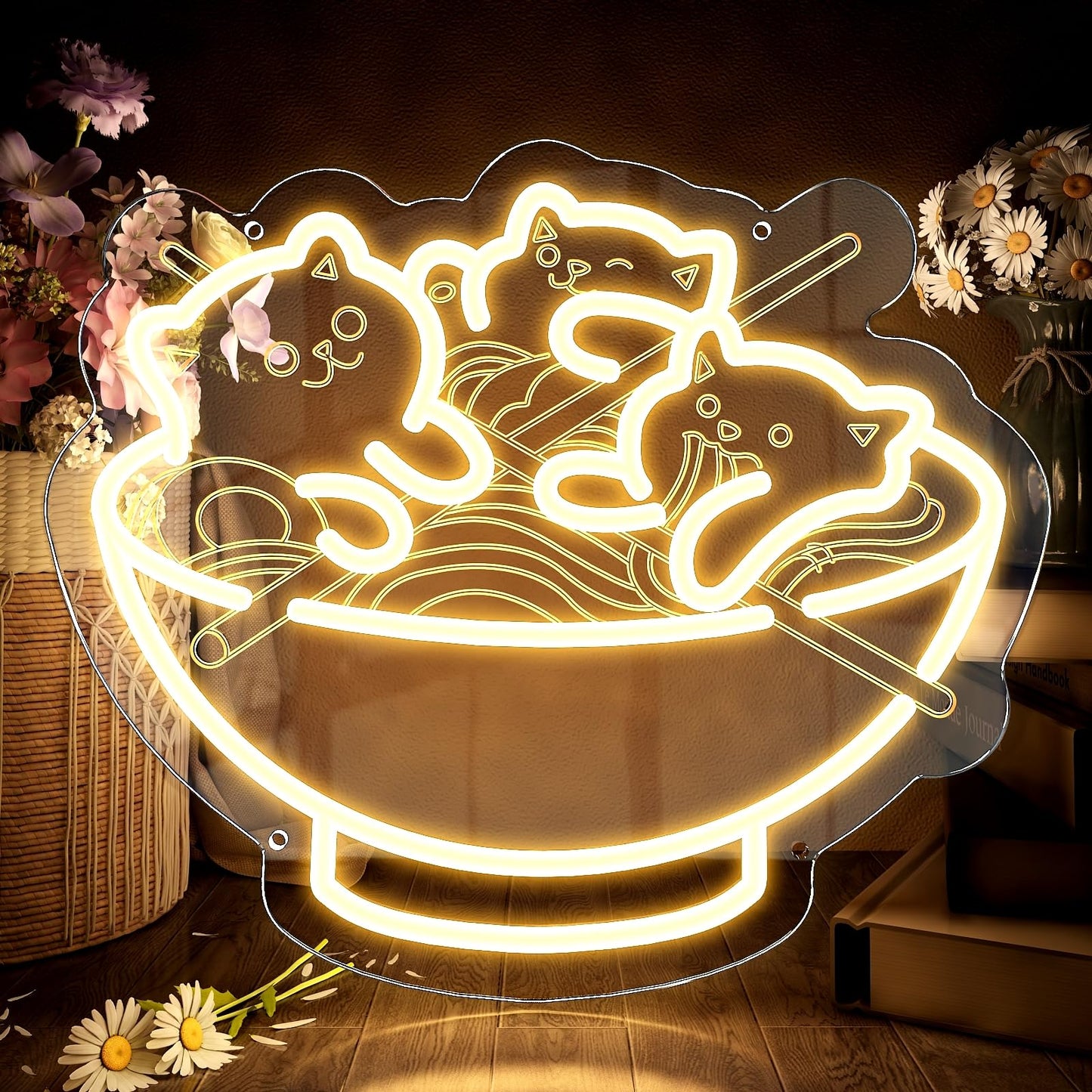 Ramen Cat Neon Sign  Warm White Cat Noodles Led Sign For Baby Girls Room  Dimmable Noodle Cat Light Up Neon Signs For Wall Decor Resturant Home Bar Kitchen Dinning Bedroom Art Decor Christmas Gifts