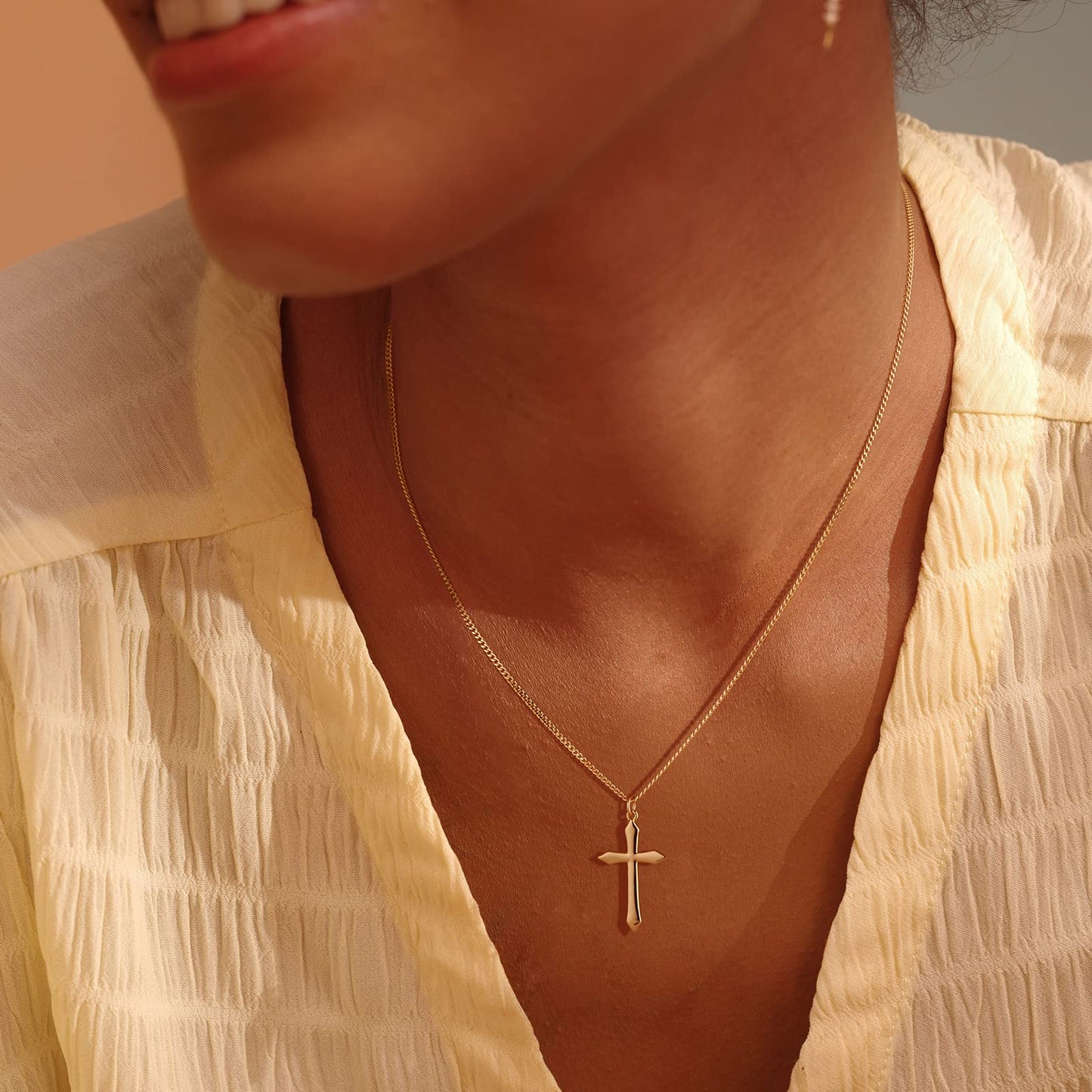 Fettero 14K Gold Plated Cross Necklace, Blank Cross Faith Pendant Dainty Chain Simple Tiny Jewelry Gift for Women
