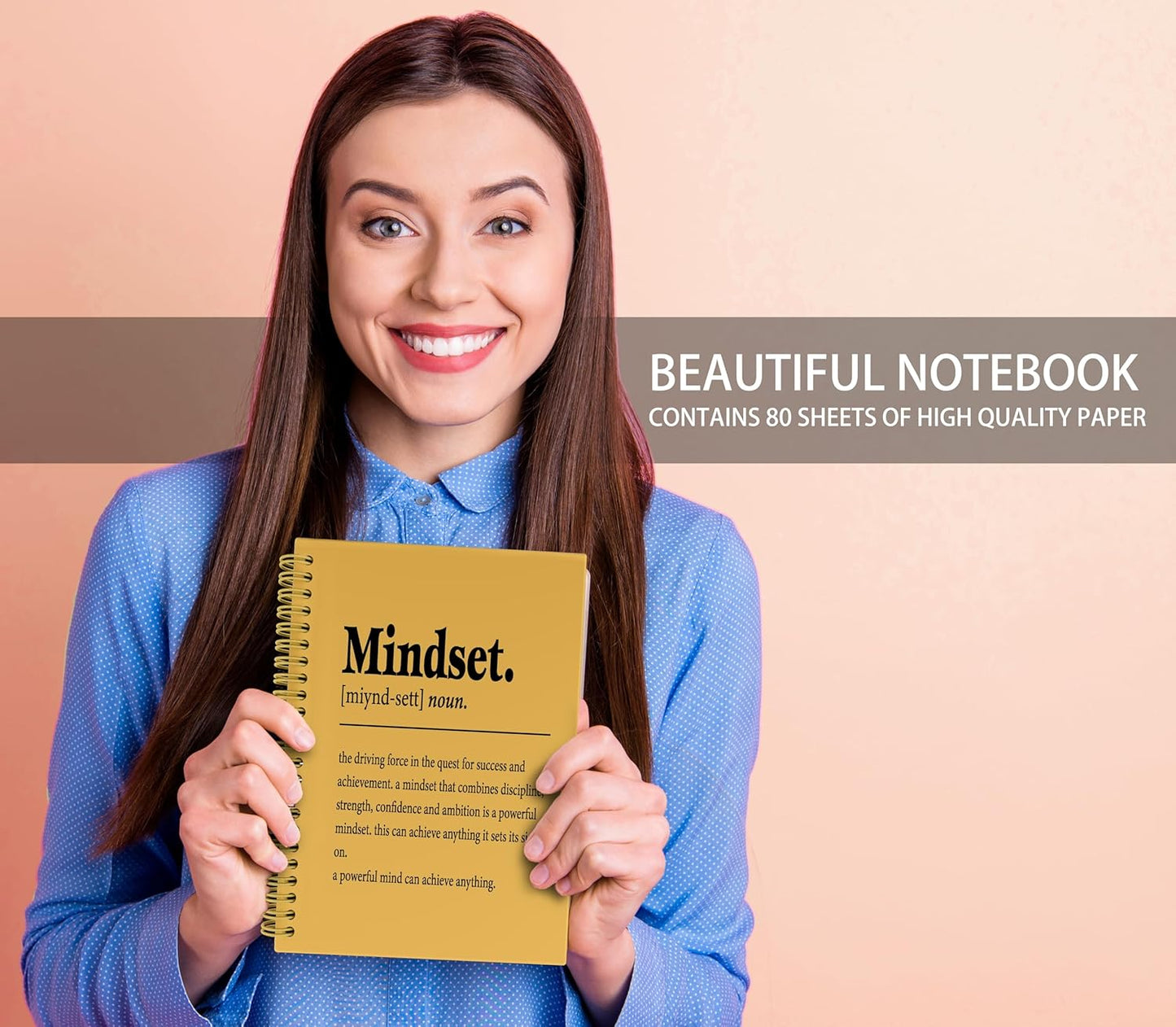 Knibeo Mindset Inspirational Notebooks Journal - Notebooks for School, 5.5×8.3 Inch Inspirational Spiral Bound Notebook with 164 Pages, College School Supplies(Light Brown)