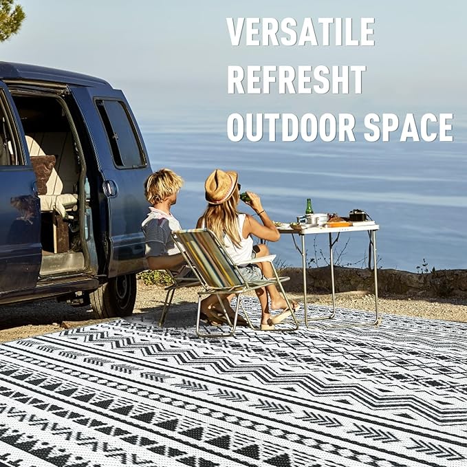 WILDROOTS 5x8 Feet Black and White Plastic Outdoor Rug, Stain Resistant Waterproof Reversible Outdoor Patio Rug, Fade Resistant Camping Rug