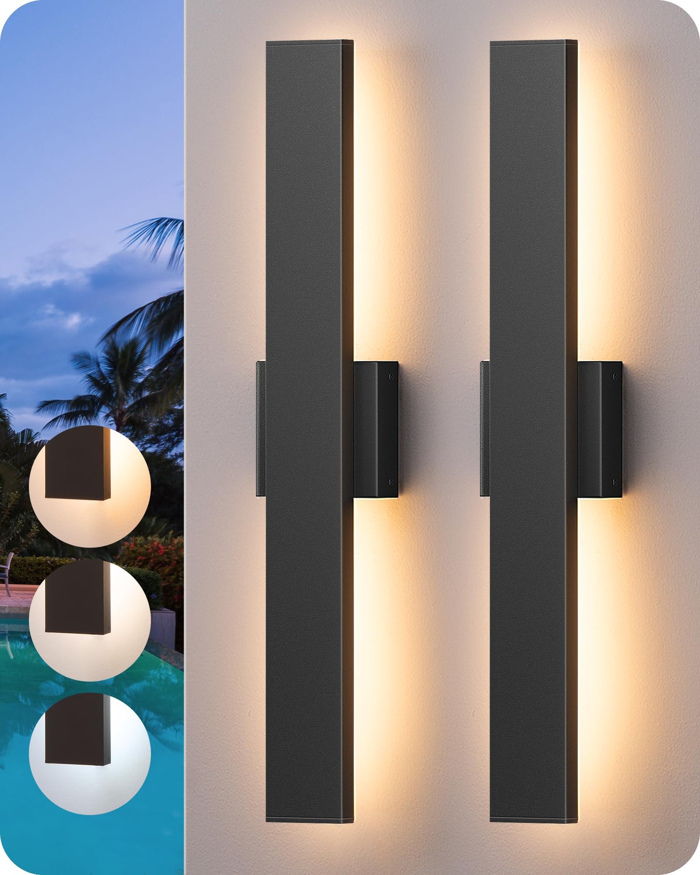 Edishine 23.6  Modern Outdoor Wall Lights  3Cct & 10%-100% Dimmable  Ip65 Waterproof  Led Exterior Lighting Fixtures  Linear Outdoor Wall Sconce For Porch  Patio  2 Pack  Black