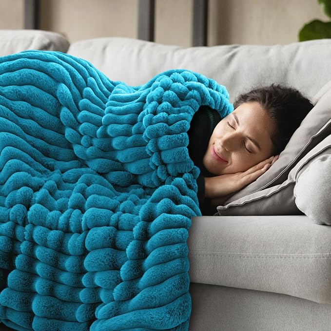 INFIIXSO Sherpa Throw Blanket for Couch - Super Soft & Warm Striped Fleece Blanket, Cozy Plush Fluffy Blanket All Season Use (Teal, 60x80 Inches)