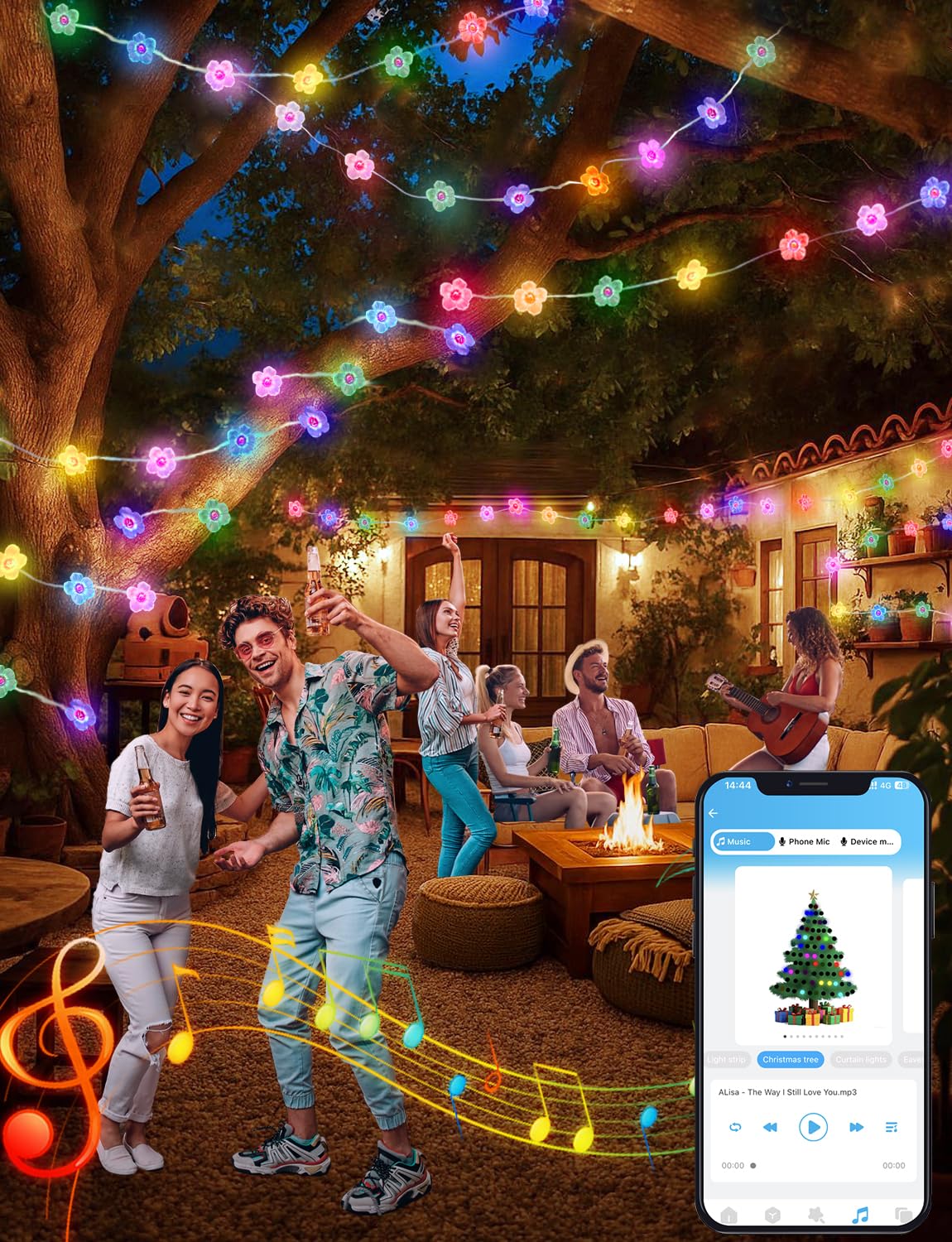 echosari Cherry Blossom String Lights, 33ft, 16 Million Colors, APP & Remote Control, Acrylic, Model ES-FairyL, RGB