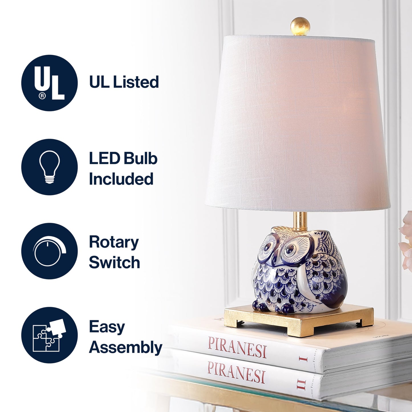 Jonathan Y Justina 16 Ceramic Led Table Lamp, Blue/White, Model Jyl3014A, Perfect For Bedroom, Living Room, Office, Or College Dorm