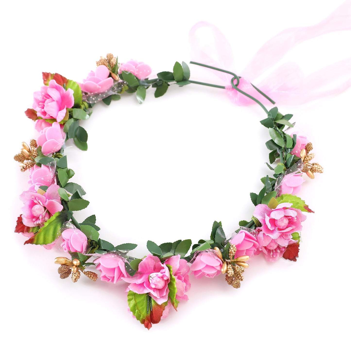 Gmmidea Women Girls Boho Flower Crown Adjustable Sunflower Floral Headband Wedding Bridal Headpiece Pink-1