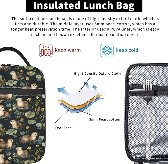 Otter Lunch Box for Women Kids Girls Insulated Lunch Bag Lunchbox Adults Lunch Tote Bags Reusable Cooler for Work Office School Picnic Travel