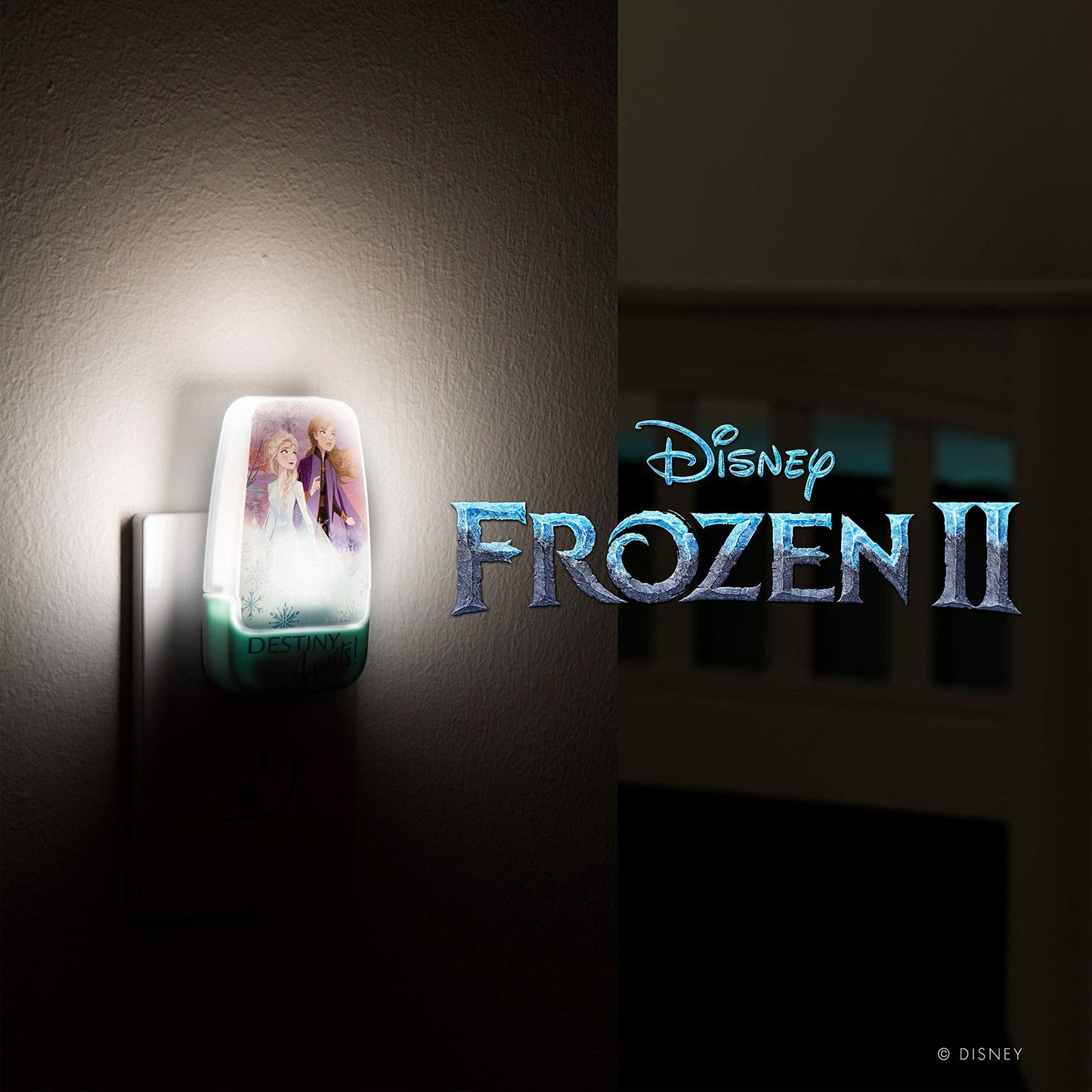 Disney Frozen LED Night Light, Anna and Elsa, Plug-in, Dusk-to-Dawn Sensor, Model 45670, Ideal for Bedroom, Nursery, Girls Room Decor