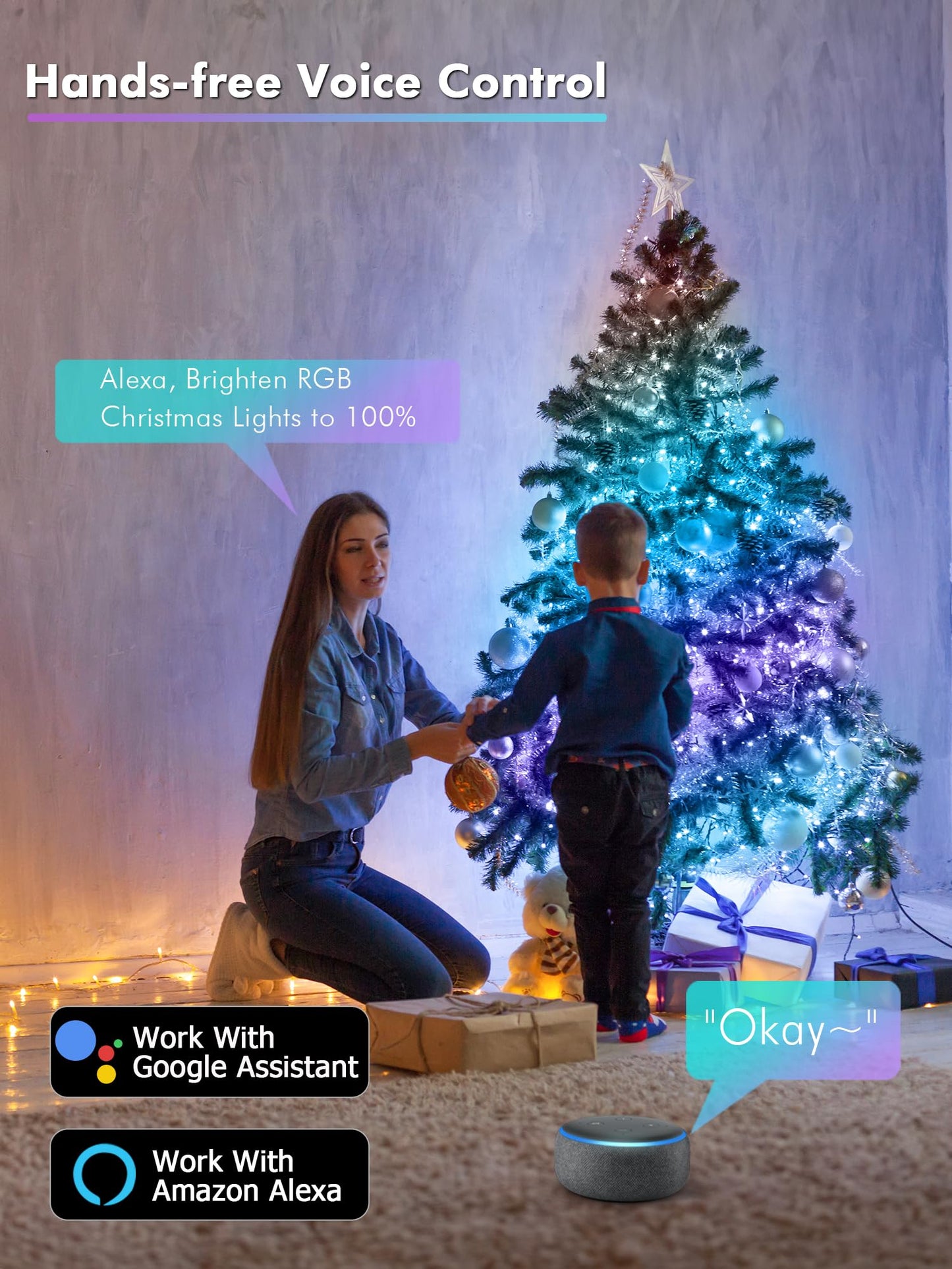 BrizLabs Smart Fairy String Lights 66ft 200 LED WiFi App Control Dimmable Rainbow Music Sync - Model JT-EL/FC050V2000-H15