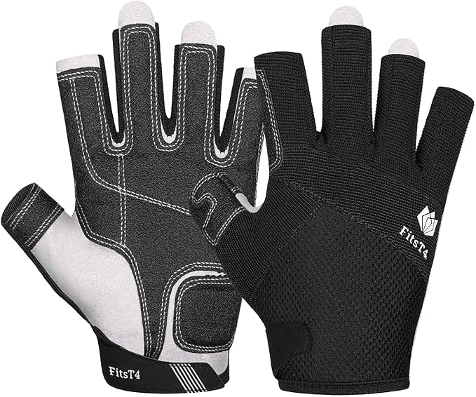 FitsT4 Sports Kayaking Gloves 3/4 or Full Finger Padded Palm Fingerless Gloves for Men Women Youth Perfect for Sailing Pad...