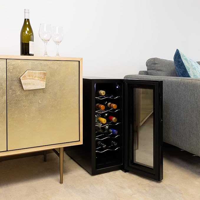 Koolatron 12 Bottle Wine Fridge – Freestanding Wine Cooler with Glass Door, 1.2 Cu Ft (33L) Beverage Can Refrigerator, Digital Temperature Control, Ideal for Red, White & Sparkling Wine, Champagne