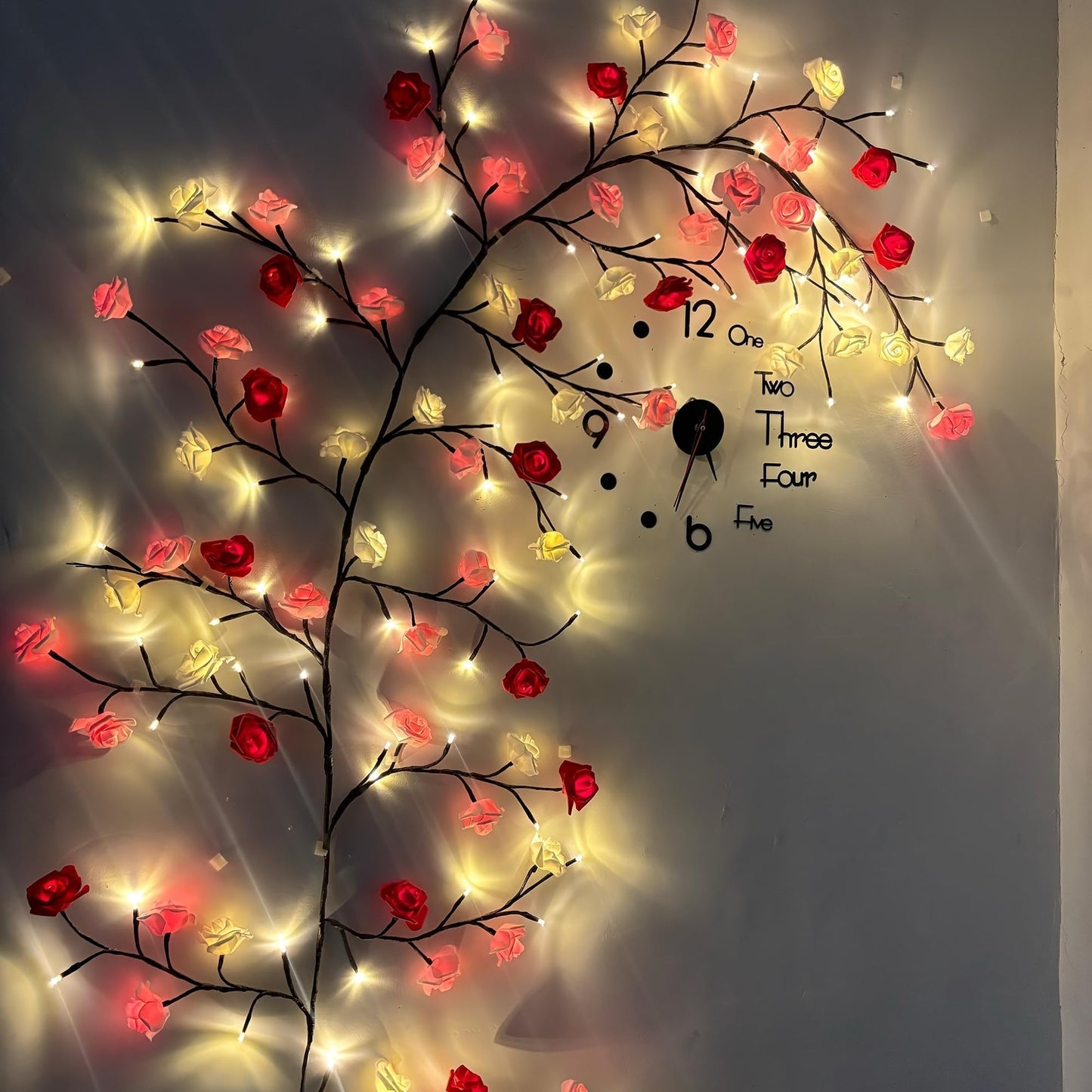 Rose Led Tree Branch Lights For Wall  Rose Flower Willow Vine Twig Decor Garland With 48 Led Lights And Remote 8 Lighting Modes Christmas Decorations Indoor For Home Wall Door Window (47Inch)