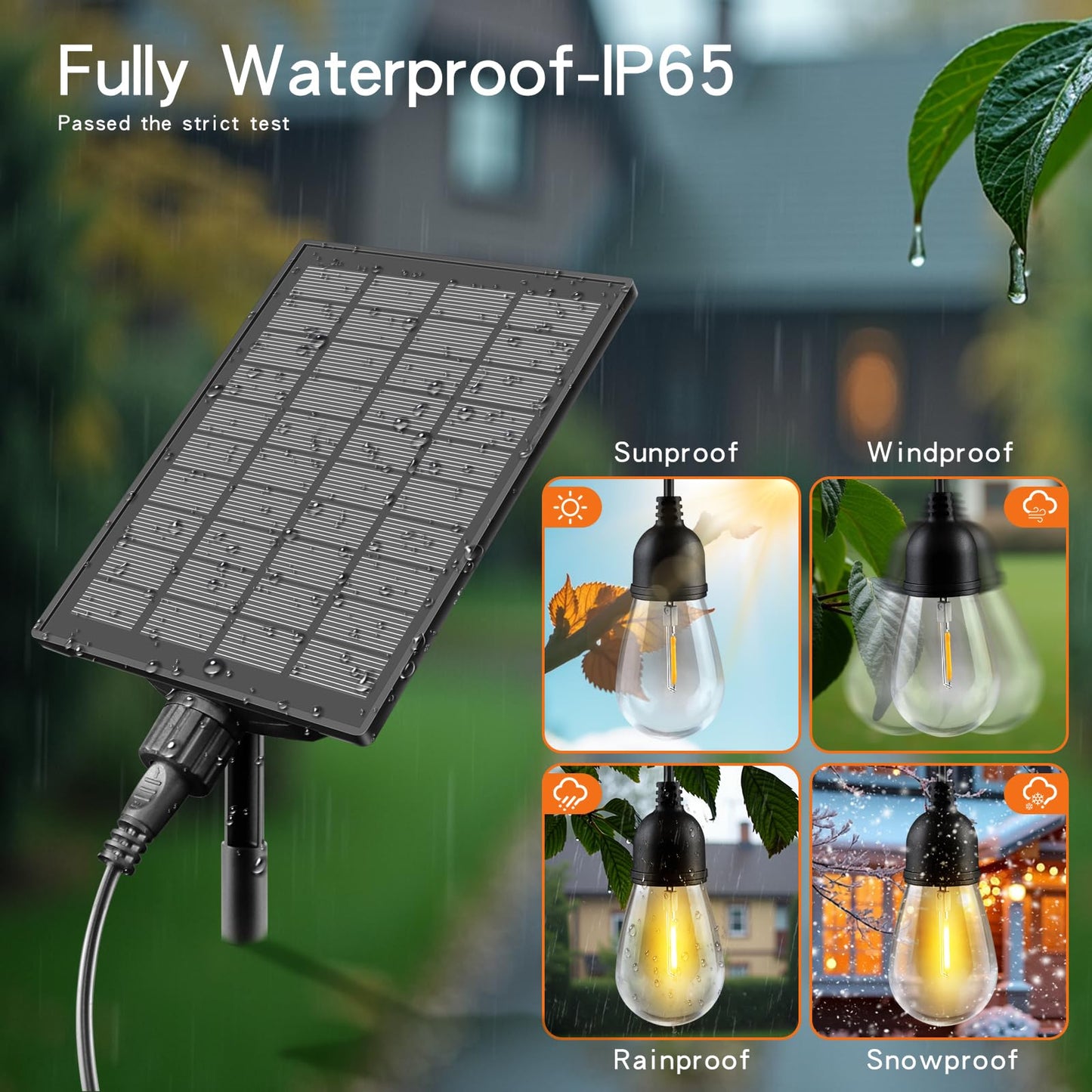 HONEYYEAR Solar String Lights - 33FT Waterproof with USB Port & Remote Control, Dimmable LED Shatterproof Bulbs, White, Model ZM-BR12L-2