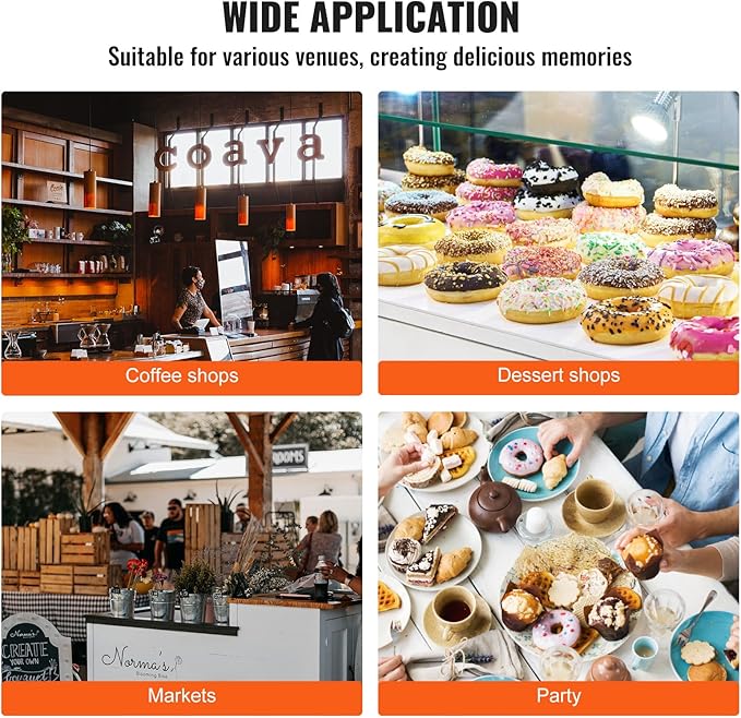 VEVOR Electric Donut Maker, 1550W Commercial Doughnut Machine with Non-stick Surface, 6 Holes Double-Sided Heating Waffle Machine Makes 6 Doughnuts, Temperature 122-572℉, for Restaurant and Home Use