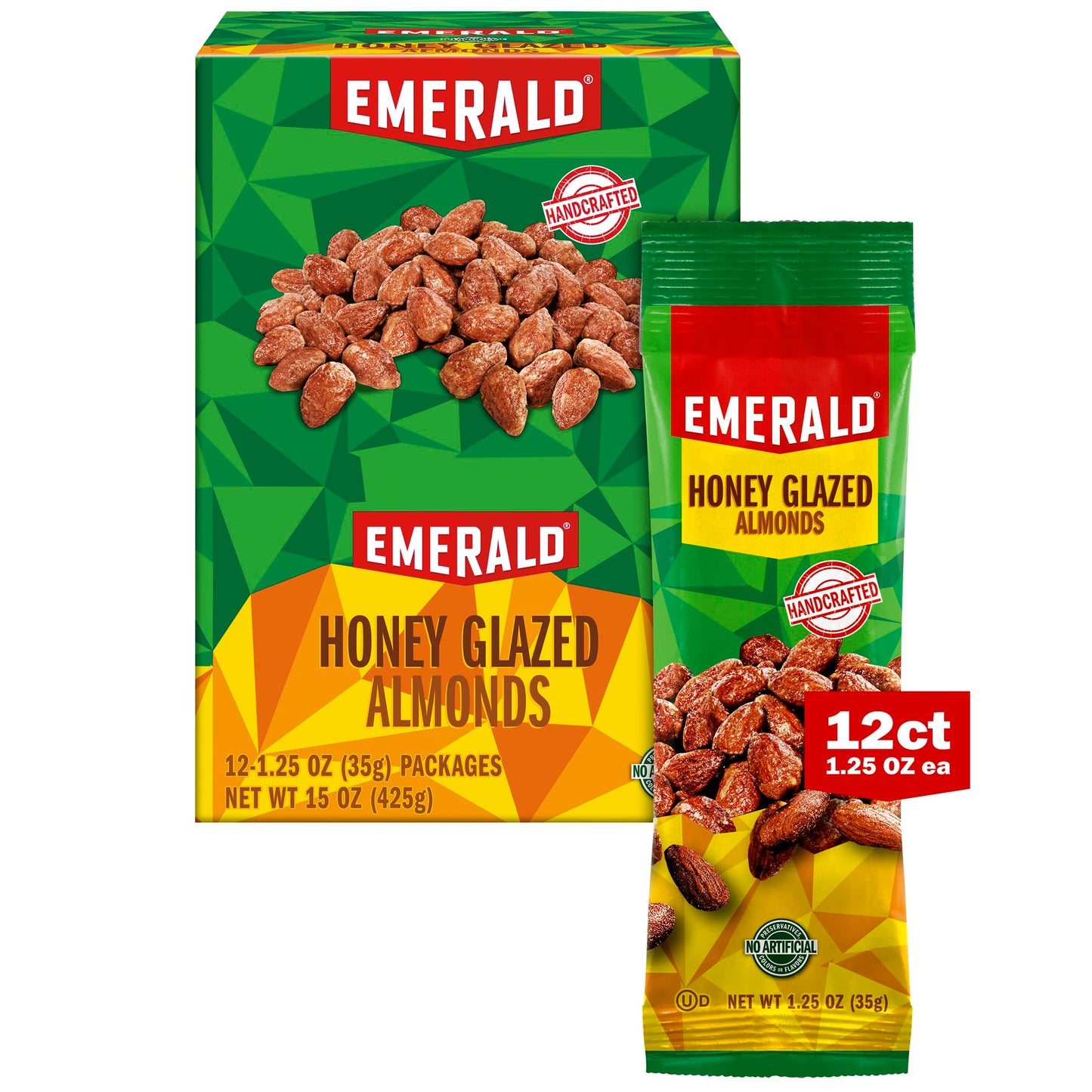 Emerald Nuts Honey Glazed Almonds 12 Ct (1-Pack) | 1.25 Oz Individual Snack Tubes | Kosher Dairy Certified, Non-GMO, Contains No