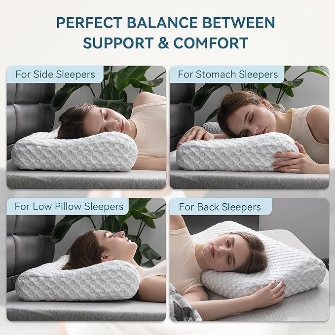 Neck Pillow Memory Foam Contour Pillow for Pain Relief Cervical Pillow for Sleeping, Orthopedic Pillow for Neck and Shoulder Pain, Ergonomic Pillow for Side Back Stomach Sleeper-Firm