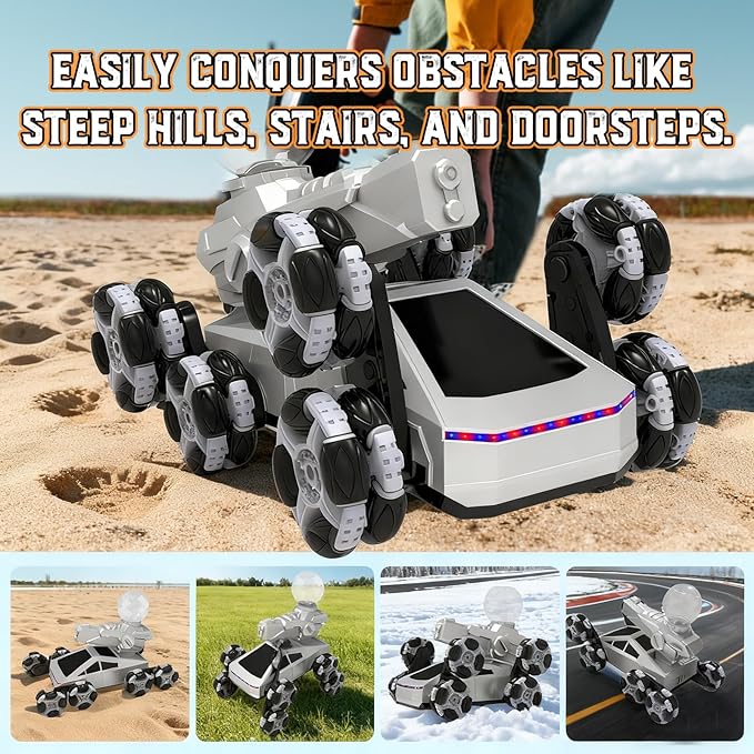 Remote Control Car, 2.4Ghz 8WD Rc Stunt Crawler Car with Automatic Demonstration, Water Squirting Function, 360° Spins, Rc Cars for Boys Age 6 7 8 9 10 11 12, Christmas Birthday Gifts Toys for Boys