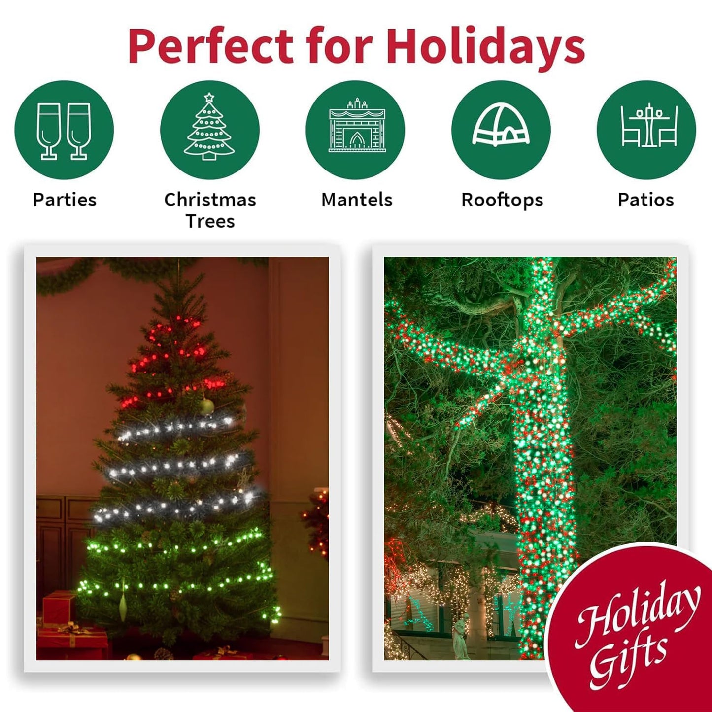 Lamphome 66Ft Christmas Decorative Mini Lights  200 Led Transparent Wire Fairy Starry String Lights Plug In  16 Lighting Modes For Outdoor Xmas Tree Wedding Party Decoration (Red Green White)