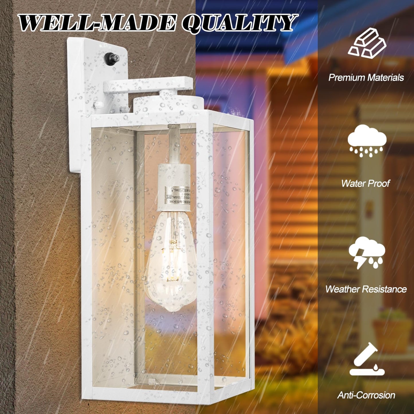 Yolsunes 16-Inch White Dusk To Dawn Outdoor Wall Light Fixtures  Exterior Waterproof Wall Lanterns  Large Porch Sconces Lighting  Modern Outside Lights For House Patio Front Door Entryway  2-Packs