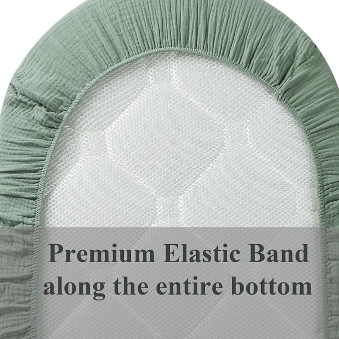 Muslin Bassinet Sheet Compatible with Halo Bassinest Swivel Flex Glide Premiere & Luxe Series Sleeper 2 Pack Cotton Stylish Boho Fitted Bassinet Sheets Super Soft for Baby Roman Green & Botanical Leaf