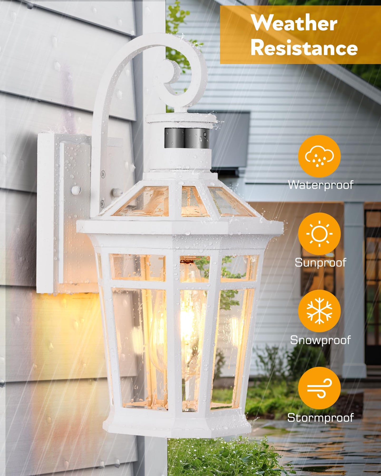 Opaxis Motion Sensor Outdoor Wall Lantern  White Outdoor Lighting Fixtures Wall Mount  Dusk To Dawn Exterior Sconce Lights With Beveled Glass  Waterproof Exterior Front Porch Lights For Garage  Coach