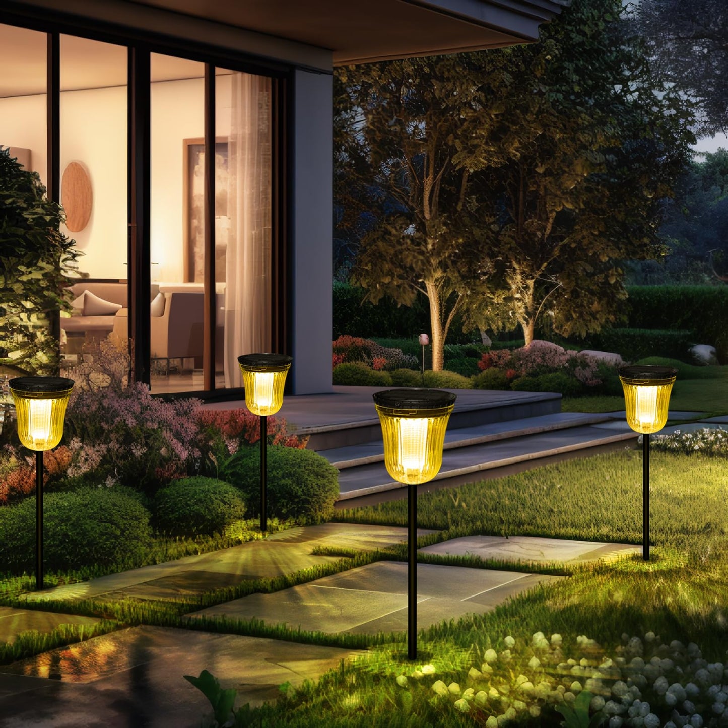 WTGEGF Solar Pathway Lights 200 Lumens, 2-in-1 Warm White/Daylight, 2 Pack, Black, Waterproof, Monocrystalline Silicon