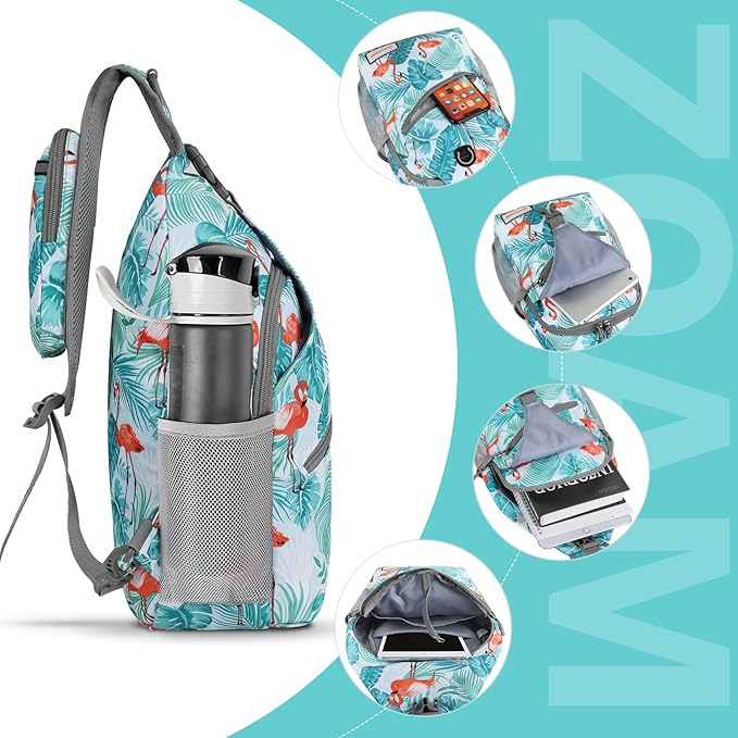 ZOMAKE Sling Bag for Women Men, Small Crossbody Sling Backpack, Mini Water Resistant Shoulder Daypack for Travel, Anti Thief Chest Bag for Hiking, Sports(Flamingo Blue)
