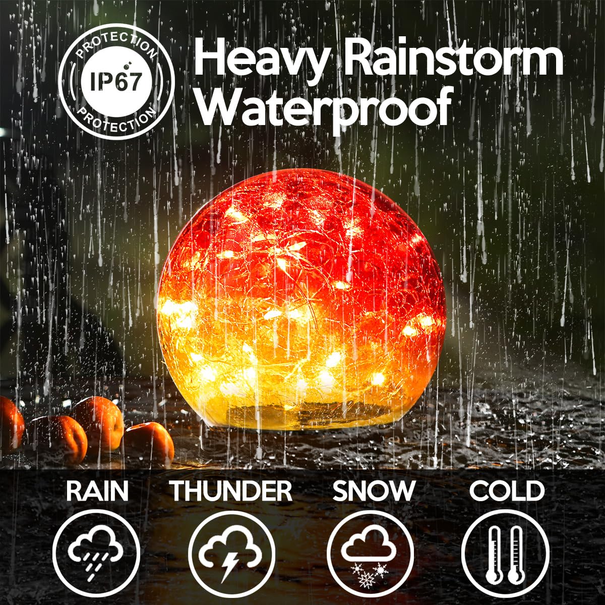 Outdoor Waterproof Solar Gradient Red Globe Lights  Led Solar Round Gazing Balls Ornaments For Lawn Garden Patio Table Art Decoration  Back Yard Landscape Illuminated  ed Glass Sphere Light Orbs