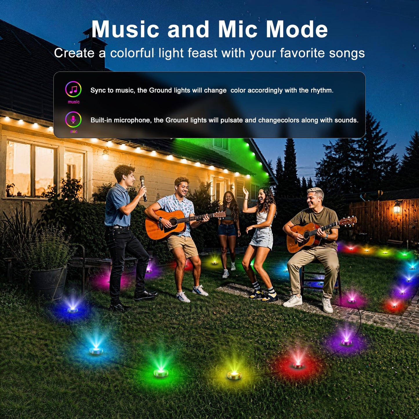 TQQVXX RGB Outdoor Ground Lights, 200FT Color Changing Pathway Lights with Remote, Waterproof, Black