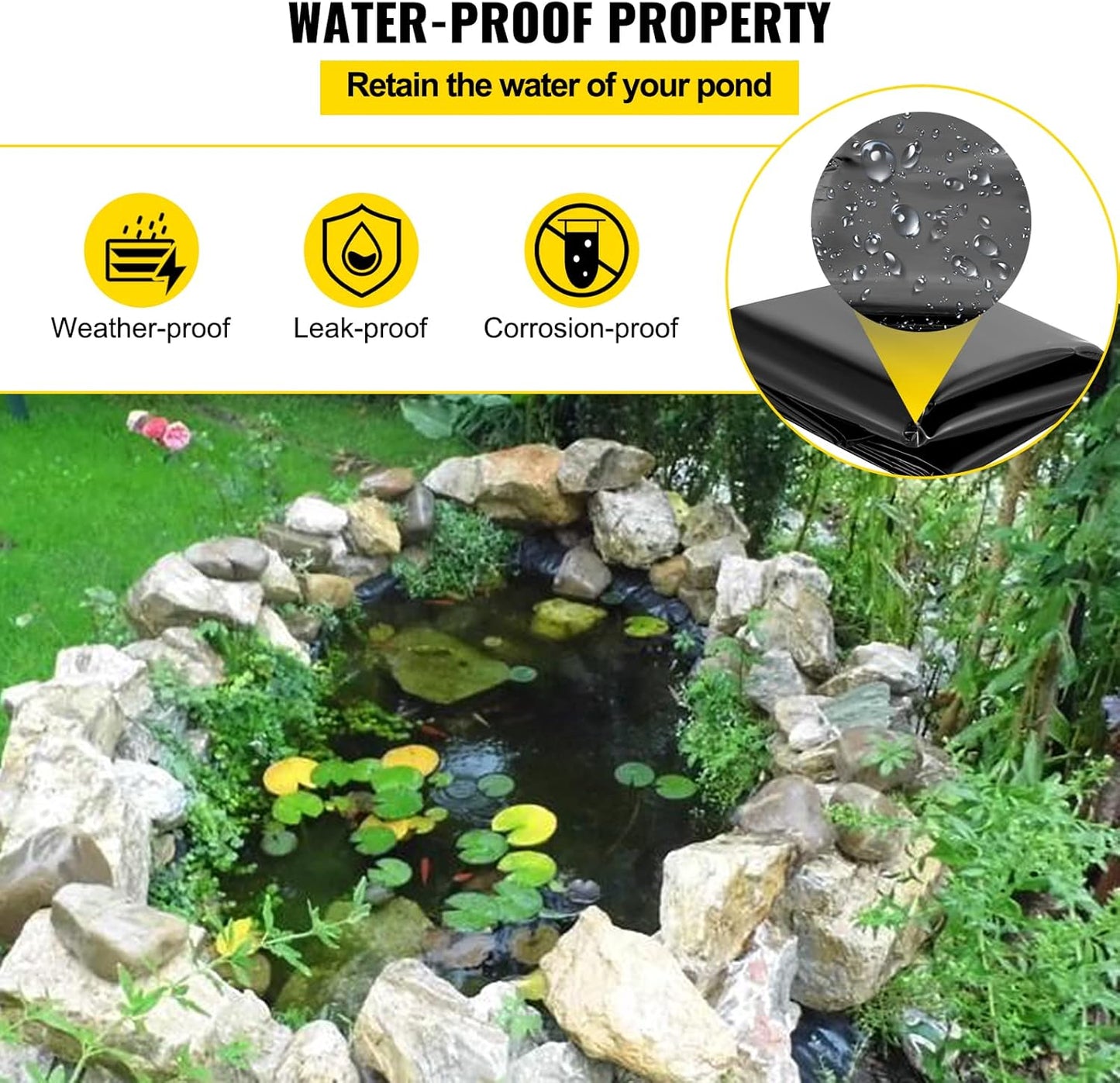 VEVOR LLDPE Pond Liner 20x25 ft, Pond Liner 20 Mil, Fish Pond Liners for Waterfall, Pond and Fish Ponds