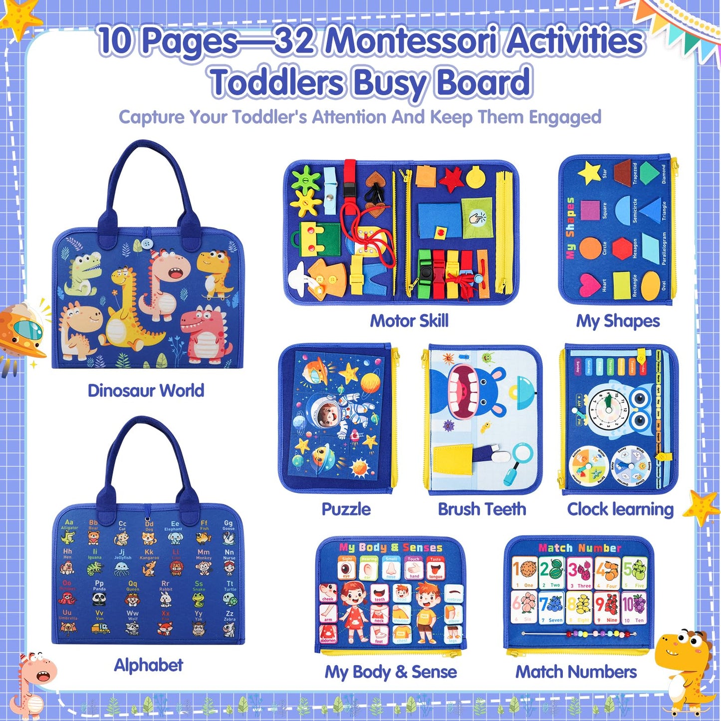 Goobaetoy Montessori Busy Board Boy, Toddler Toys for 1 2 3+ Year Old Boy, Toddler Busy Book Educational Learning Sensory Activity Toys for Road Airplane Travel for Kids with Autism