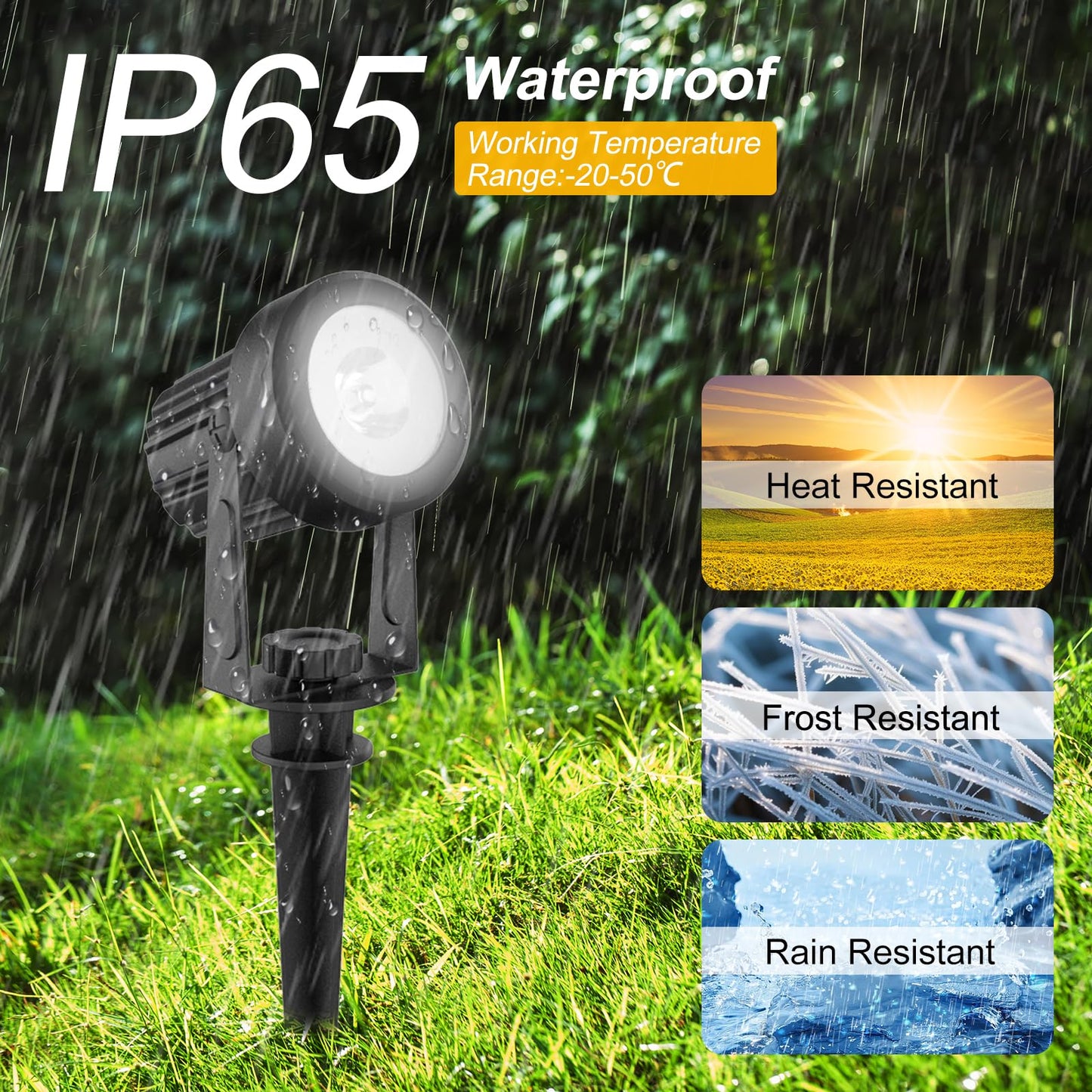 T-SUNUS Solar Landscape Spotlights, 2W Warm White, IP65 Waterproof, 9.8ft Cable, Aluminum, Model TS-S4202, Yellow, 2-IN-1