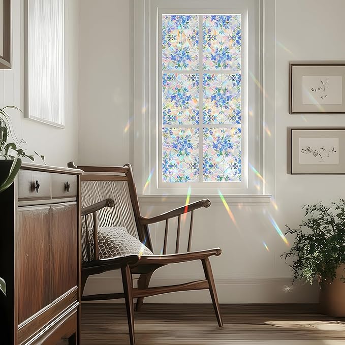 Window Privacy Film Home Room Bathroom Spring Decor Car Decorations One Way Privacy Window Clings Decals Tint Door Cover Rainbow Renter Friendly Stickers Static Cling Stained Glass Windows