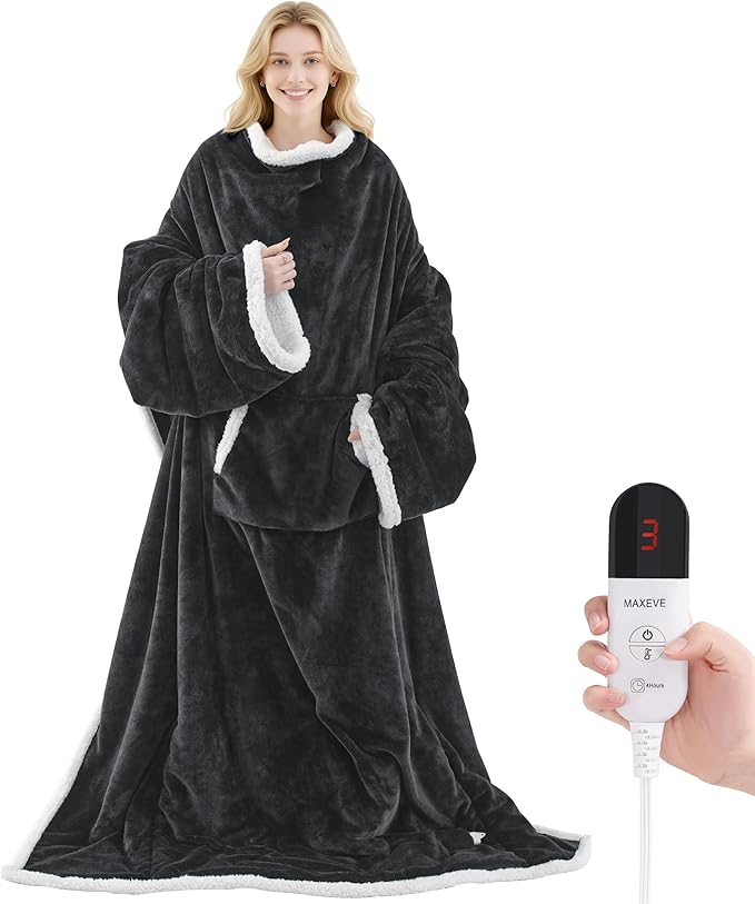 Heated Blanket Wearable Electric Blanket with Foot Pocket and Sleeves, Heating Throw Blanket, Electric Snuggle Blankets, 6...
