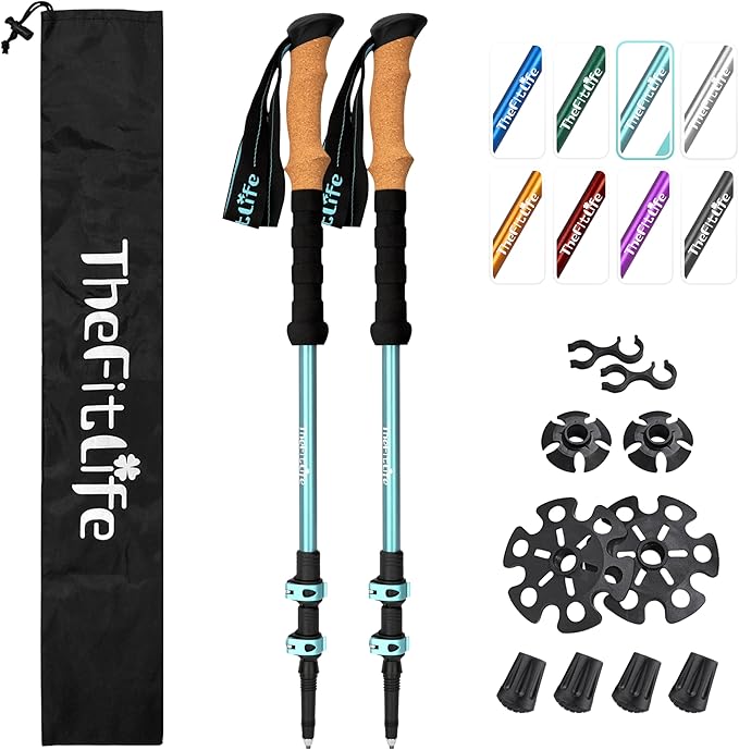 TheFitLife Trekking Poles - Lightweight 7075 Aluminum Hiking Sticks with Cork Grips, Adjustable Telescopic Design, Metal F...