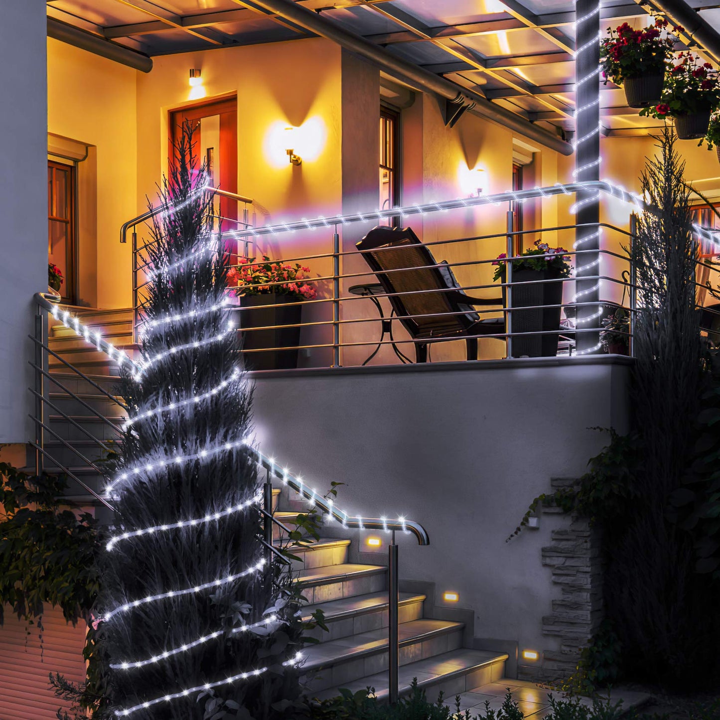 KerKoor Solar Powered LED Rope Lights - 40FT, 100 LED, Waterproof, Cool White, for Garden, Camping, Wedding Decor