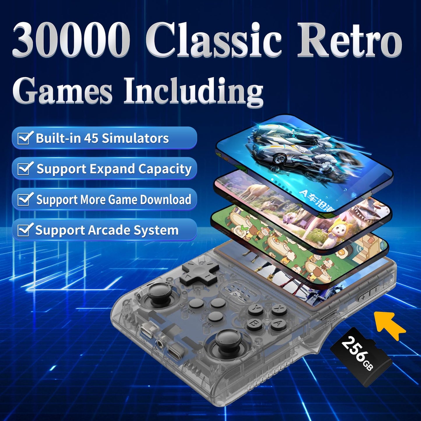 Hedlaoy R40S Pro Handheld Game Console,30000 HD Games Mini Retro Gaming Console,3.5-Inch IPS Screen,Built in 45 Emulators,256GB SD Card,3800mAh Battery