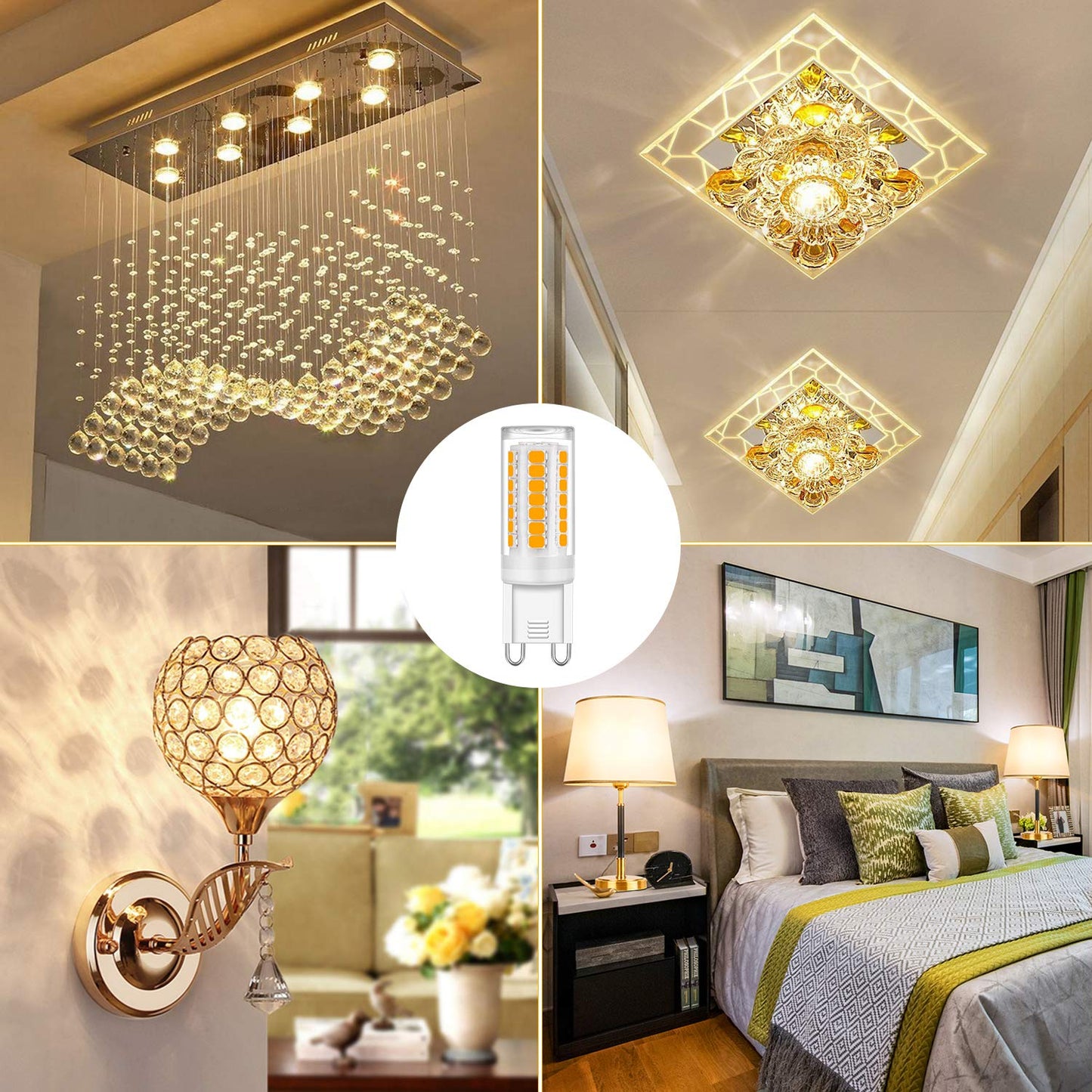 Yuiip G9 Led Light Bulb, 4W Equivalent, Warm White 3000K, 400Lm, Ceramic Base, 6 Pack