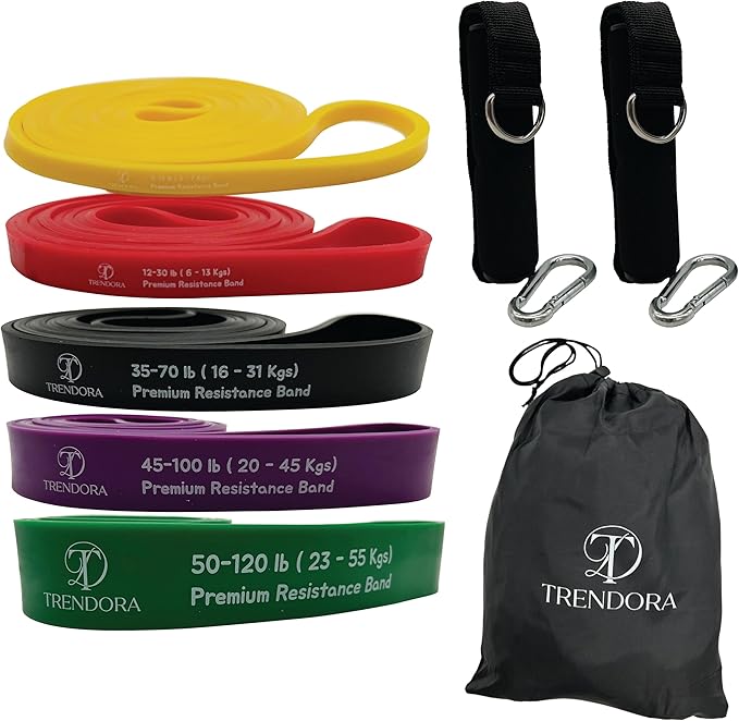 TRENDORA Premium Resistance Bands Set of 5, Exercise Bands, Workout Bands Set for Working Out with Handles for Men Women- ...