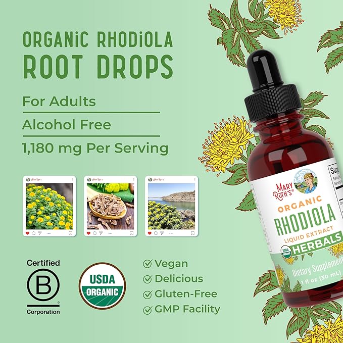 Rhodiola Rosea Supplement by MaryRuth's | USDA Organic Herbal Extract | Nootropic | Focus Supplement | Non-GMO | 30 Servings